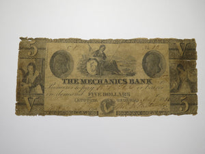 $5 1856 Augusta Georgia GA Obsolete Currency Bank Note Bill! The Mechanics Bank