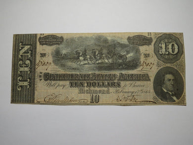 $10 1864 Richmond Virginia VA Confederate Currency Bank Note Bill RARE T68 FINE+