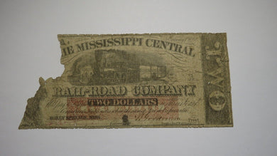 $2 1862 Holly Springs Mississippi Obsolete Currency Bank Note Bill Central RR