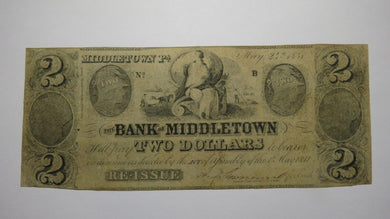 $2 1841 Middletown Pennsylvania PA Obsolete Currency Note Bill Middletown Bank