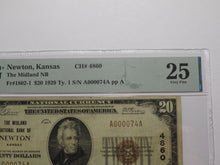 Load image into Gallery viewer, $20 1929 Newton Kansas KS National Currency Bank Note Bill Ch. #4860 VF25 PMG