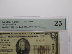 $20 1929 Newton Kansas KS National Currency Bank Note Bill Ch. #4860 VF25 PMG