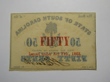 Load image into Gallery viewer, $.50 1863 Charleston South Carolina Obsolete Currency Bank Note State of SC UNC