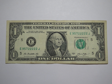 $1 2013 Fancy Serial Number Federal Reserve Bank Note Bill Richmond #95722222