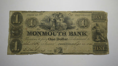 $1 1841 Freehold New Jersey NJ Obsolete Currency Bank Note Bill Monmouth Bank!