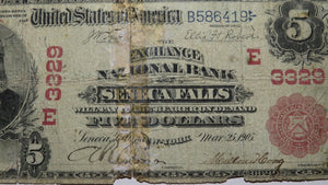 $5 1902 Seneca Falls New York NY Red Seal National Currency Bank Note Bill #3329