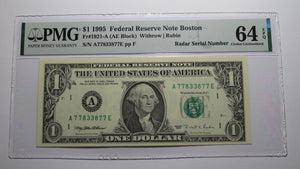 $1 1995 Radar Serial Number Federal Reserve Currency Bank Note Bill PMG UNC64EPQ