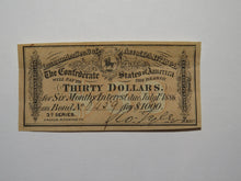 Load image into Gallery viewer, $30 1864 Confederate Bond Coupon Certificate Currency Bank Note Bill UNC