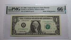 $1 1995 Radar Serial Number Federal Reserve Currency Bank Note Bill PMG UNC66EPQ