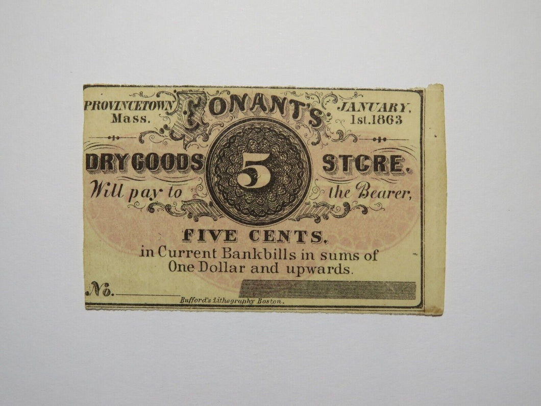 $.05 1863 Provincetown Massachusetts Obsolete Currency Bank Note Bill Conant's