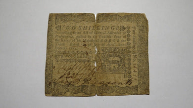1772 Two Shillings Pennsylvania PA Colonial Currency Bank Note Bill RARE 2s