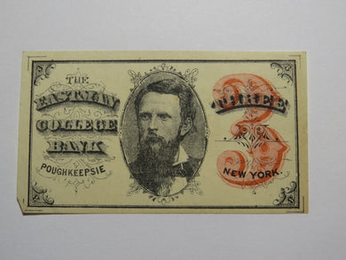 $.03 1870's Poughkeepsie New York Obsolete Currency Note Eastman College