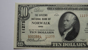 $10 1929 Norwalk Ohio OH National Currency Bank Note Bill Charter #11275 AU++