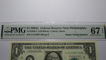 Load image into Gallery viewer, $1 2003 Radar Serial Number Federal Reserve Currency Bank Note Bill PMG UNC67EPQ