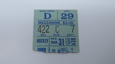 March 31, 1971 New York Rangers Vs. Chicago Blackhawks NHL Hockey Ticket Stub