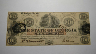 $100 1862 Milledgeville Georgia GA Obsolete Currency Bank Note Bill! AU+