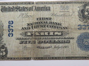 $5 1902 Paris Illinois IL National Currency Bank Note Bill Charter #3376 PMG
