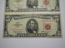 Load image into Gallery viewer, 2 $5 1963 Lincoln Red Seal Legal Tender Currency Notes Bank Bill VF Condition