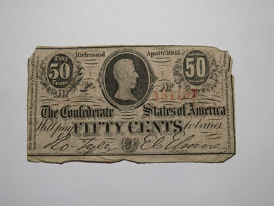 $.50 1863 Richmond Virginia VA Confederate Currency Bank Note Bill RARE T63