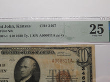 Load image into Gallery viewer, $10 1929 Saint John Kansas National Currency Bank Note Bill #3467 VF25 PMG St.
