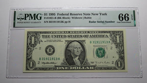 $1 1995 Radar Serial Number Federal Reserve Currency Bank Note Bill PMG UNC66EPQ