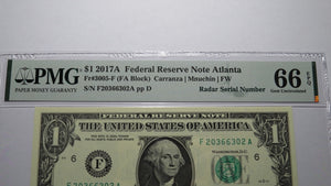 $1 2017 Radar Serial Number Federal Reserve Currency Bank Note Bill PMG UNC66EPQ