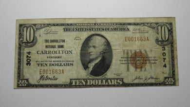 $10 1929 Carrollton Kentucky KY National Currency Bank Note Bill Ch. #3074 FINE+