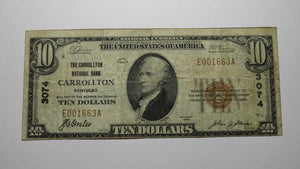 $10 1929 Carrollton Kentucky KY National Currency Bank Note Bill Ch. #3074 FINE+
