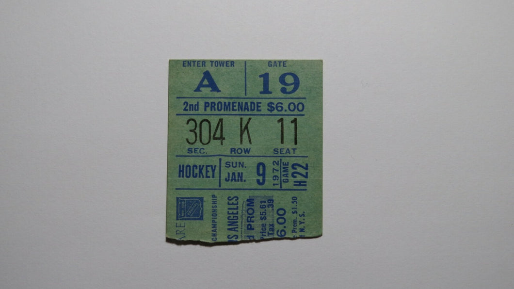 January 9, 1972 New York Rangers Vs. Kings Hockey Ticket Stub! Ratelle 5 Points!
