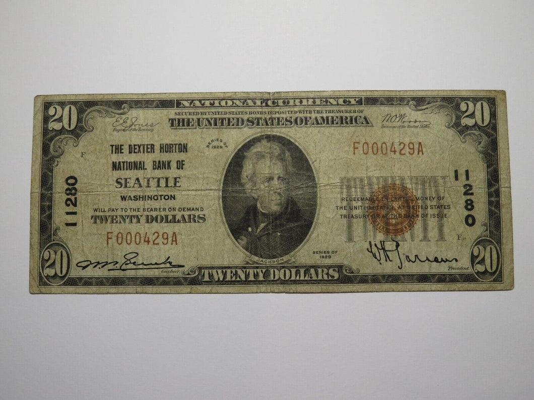 $20 1929 Seattle Washington WA National Currency Bank Note Bill Charter #11280