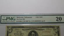 Load image into Gallery viewer, $5 1929 Malvern Arkansas AR National Currency Bank Note Bill Ch. #7634 PMG VF20