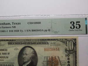 $10 1929 Brenham Texas TX National Currency Bank Note Bill Charter #10860 VF35