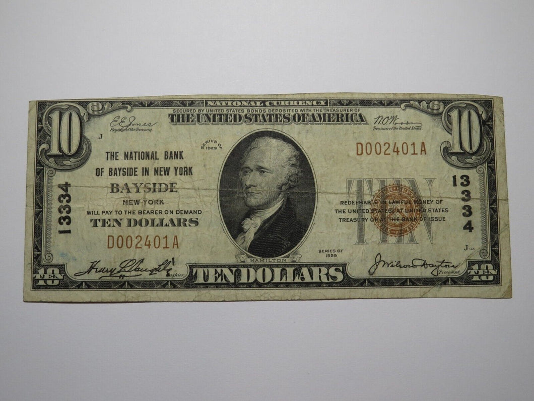 $10 1929 Bayside New York National Currency Bank Note Bill Charter #13334 FINE