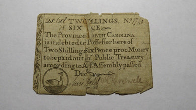 1771 Two Shillings Six Pence North Carolina NC Colonial Currency Note Bill 2s6d