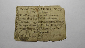 1771 Two Shillings Six Pence North Carolina NC Colonial Currency Note Bill 2s6d