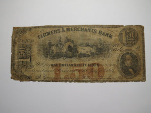 $1.50 1862 Washington D.C. Obsolete Currency Bank Note Bill Farmers & Merchants