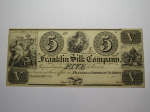 $5 18__ Franklin Ohio OH Obsolete Currency Bank Note Bill Silk Company UNC+++