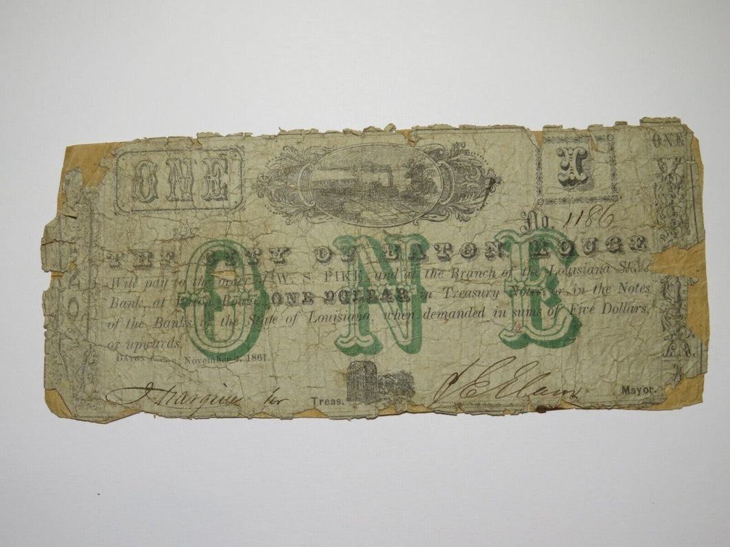 $1 1861 Baton Rouge Louisiana LA Obsolete Currency Bank Note Bill City of BR
