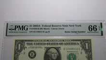 Load image into Gallery viewer, $1 2003 Radar Serial Number Federal Reserve Currency Bank Note Bill PMG UNC66EPQ