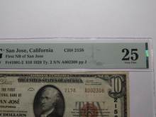Load image into Gallery viewer, $10 1929 San Jose California CA National Currency Bank Note Bill #2158 VF25 PMG