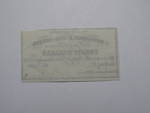 $20 1861 Confederate Bond Coupon Certificate Currency Bank Note Bill UNC