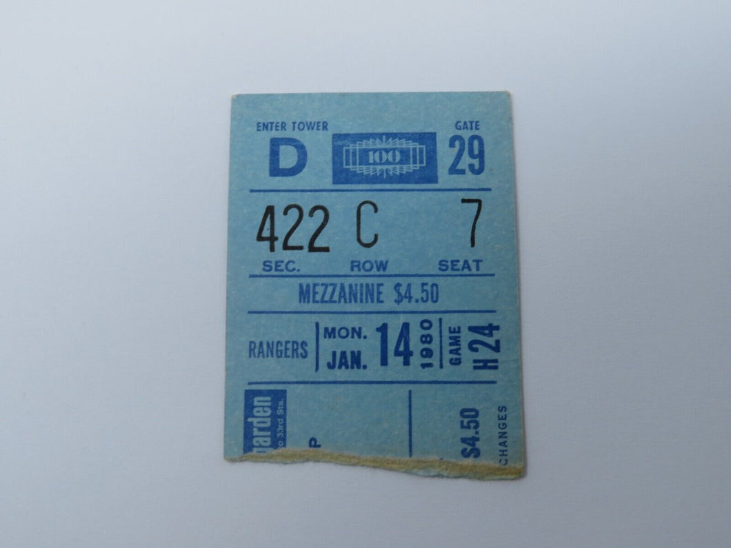 January 14, 1980 New York Rangers Vs Colorado Rockies NHL Hockey Ticket Stub