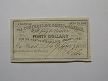 Load image into Gallery viewer, $40 1861 Confederate Bond Coupon Certificate Currency Bank Note Bill UNC