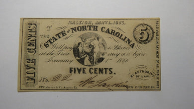 $.05 1863 Raleigh North Carolina Obsolete Currency Bank Note Bill State of NC