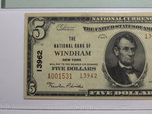 Load image into Gallery viewer, $5 1929 Windham New York NY National Currency Bank Note Bill Ch. #13962 AU55 PMG