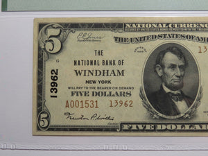 $5 1929 Windham New York NY National Currency Bank Note Bill Ch. #13962 AU55 PMG