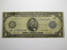 Load image into Gallery viewer, $5 1914 New York City Federal Reserve Large Bank Note Currency Bill Very Good!