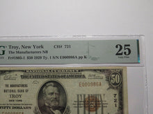 Load image into Gallery viewer, $50 1929 Troy New York NY National Currency Bank Note Bill Ch. #721 VF25 PMG