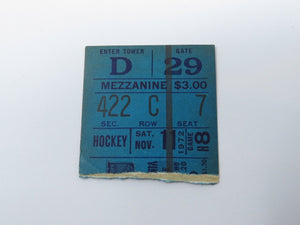 November 11, 1972 New York Rangers Vs California Golden Seals Hockey Ticket Stub