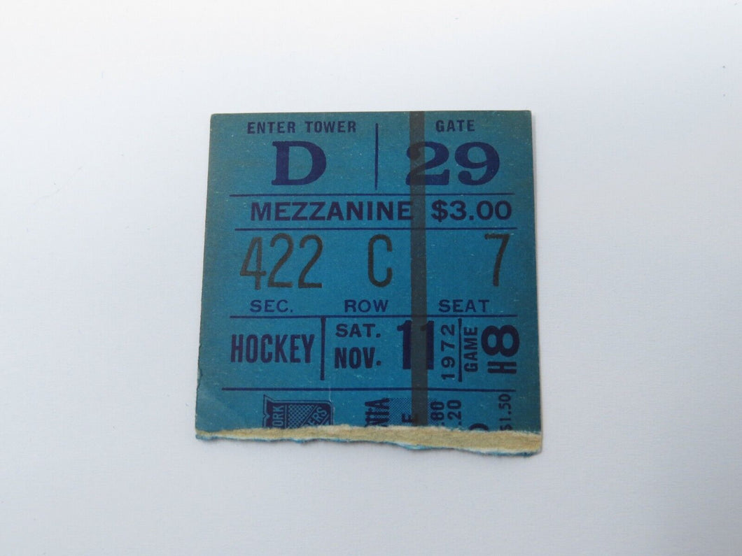 November 11, 1972 New York Rangers Vs California Golden Seals Hockey Ticket Stub
